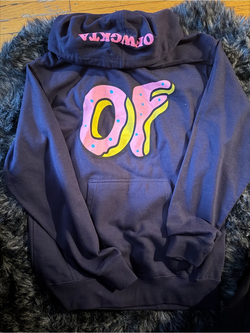 OF / ODD FUTURE • Navy Hoodie - Pink & Yellow Graphic